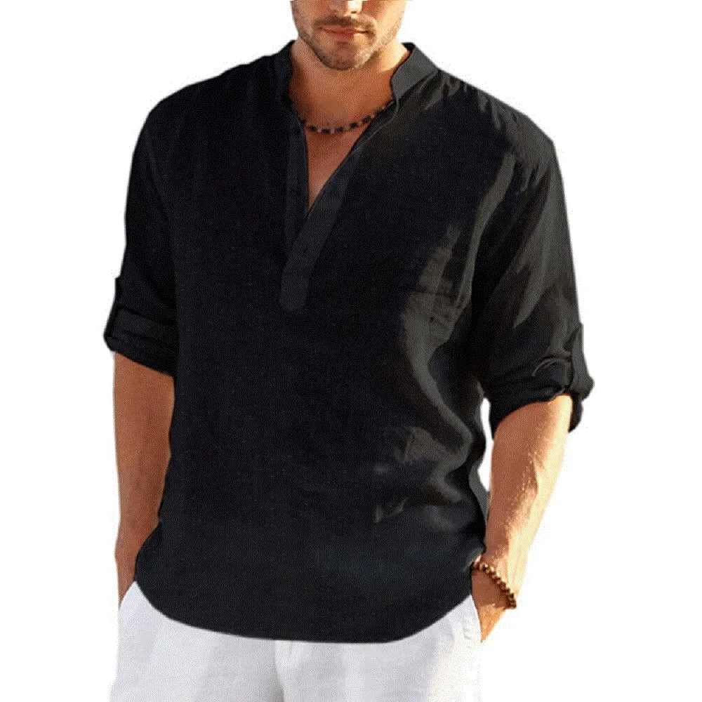 King Billion Mens Casual Cotton Linen Shirt Long Sleeve