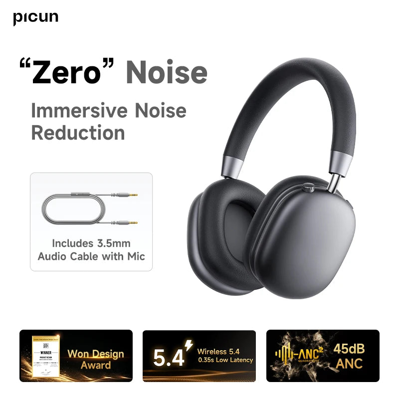 Picun F5 ANC Wireless Bluetooth 5.3 Over Ear Headphones