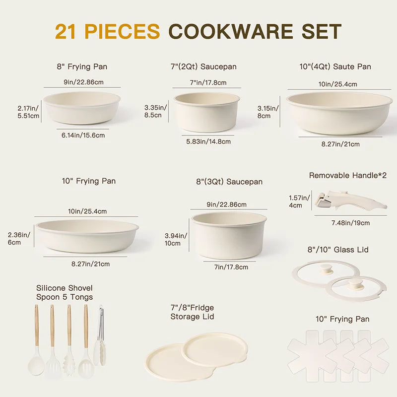 Astercook 21-Piece Non-Stick Ceramic Cookware Set with Sensor Handles