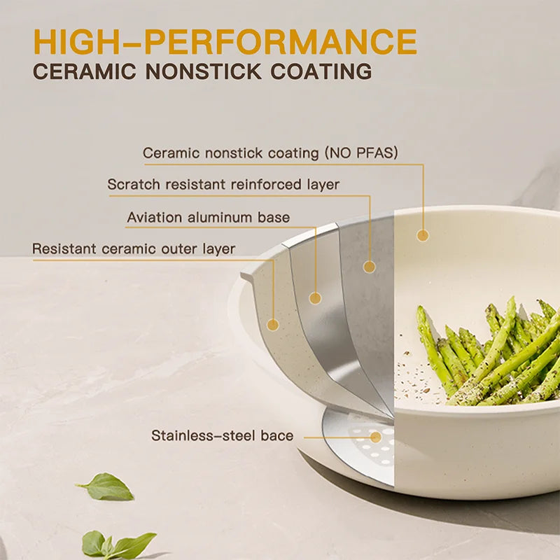 Astercook 21-Piece Non-Stick Ceramic Cookware Set with Sensor Handles