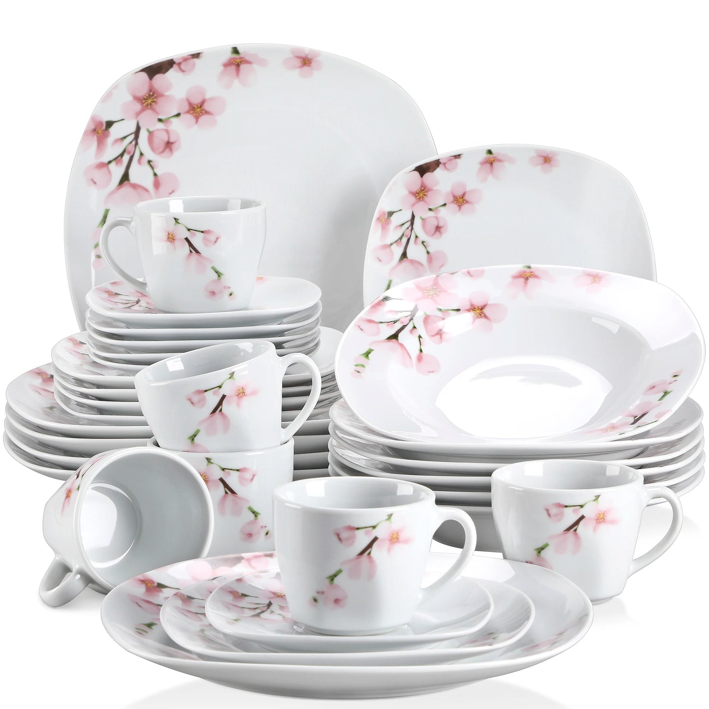 MALACASA Annie Porcelain Dinnerware Set Plates Cups Saucers