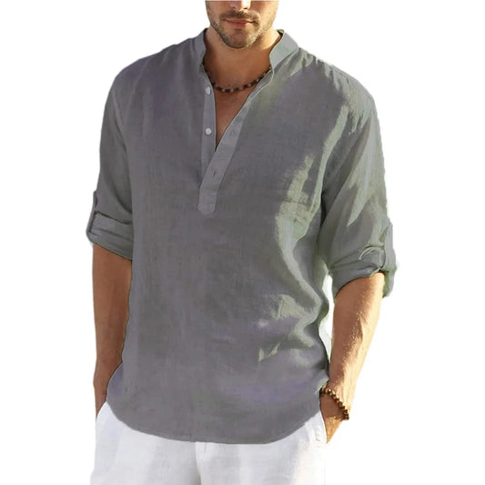 King Billion Mens Casual Cotton Linen Shirt Long Sleeve