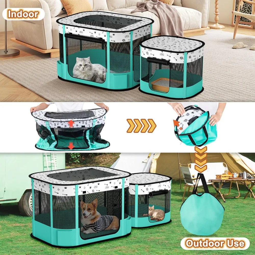 Hign-concerned Cat Playpen 8-Rod Reinforced Foldable Indoor