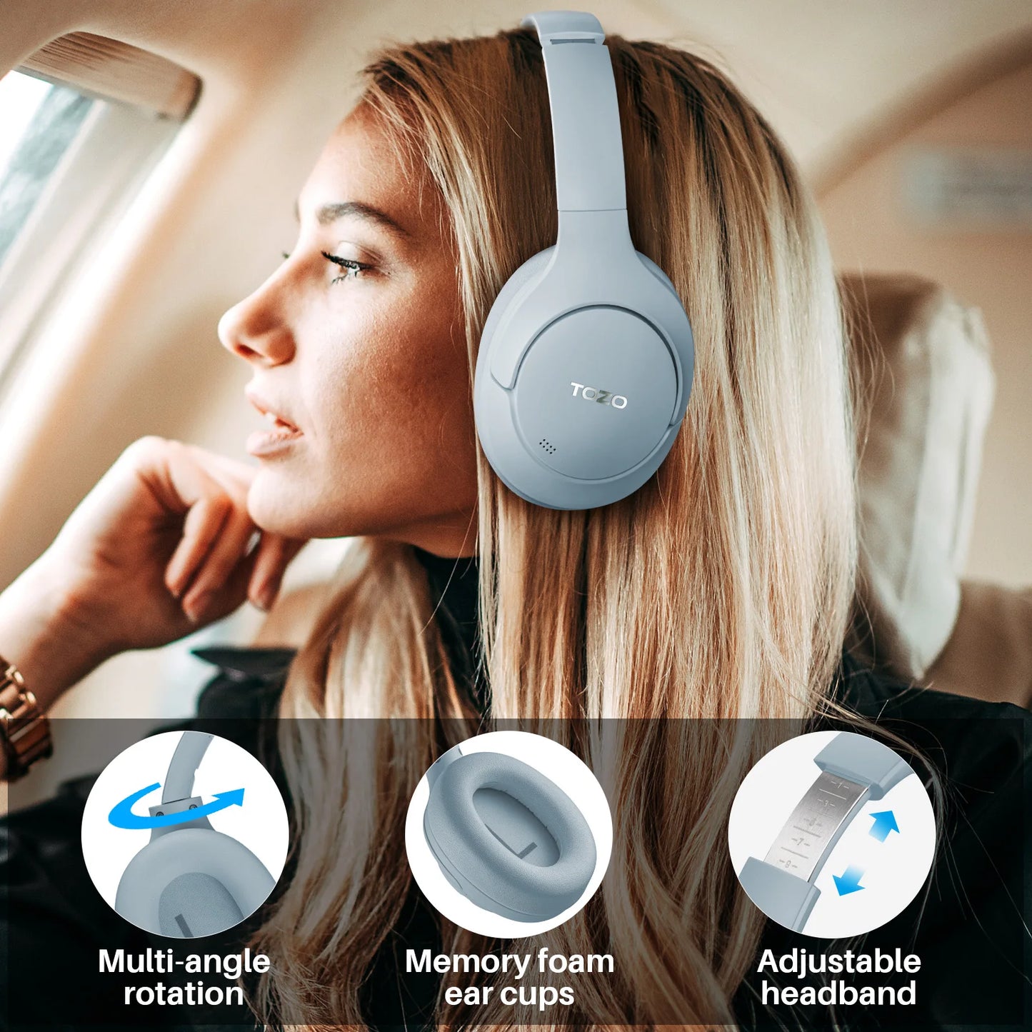 TOZO Refurbished Hi-Res Over-Ear Headphones With Mic ANC