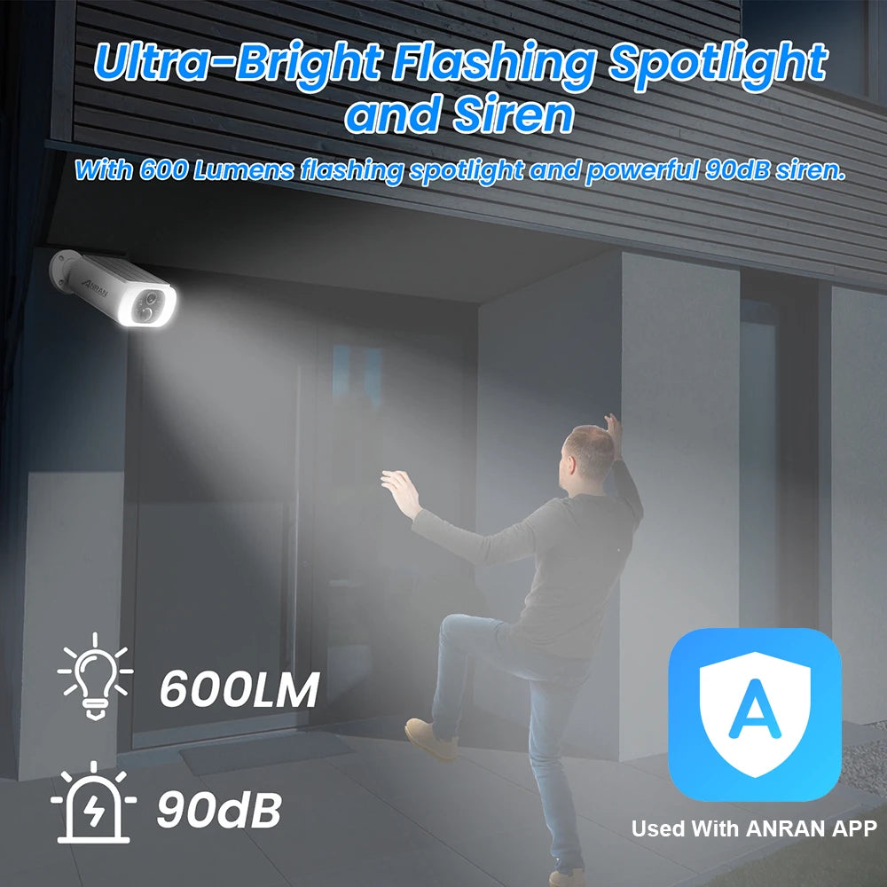 ANRAN Solar Security Camera Outdoor Wireless 2.4G WiFi 2K