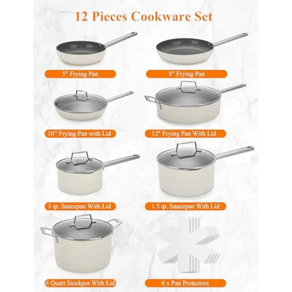 XMSJ Nonstick Ceramic Induction Cookware Set With Lids PFOA Free