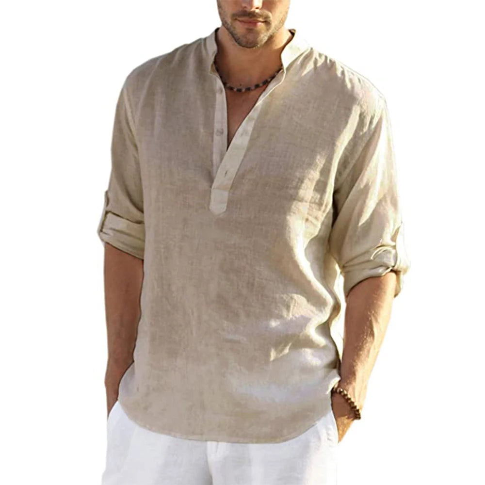 King Billion Mens Casual Cotton Linen Shirt Long Sleeve