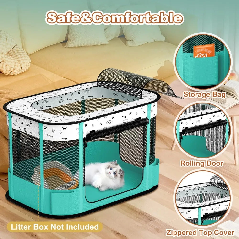 Hign-concerned Cat Playpen 8-Rod Reinforced Foldable Indoor
