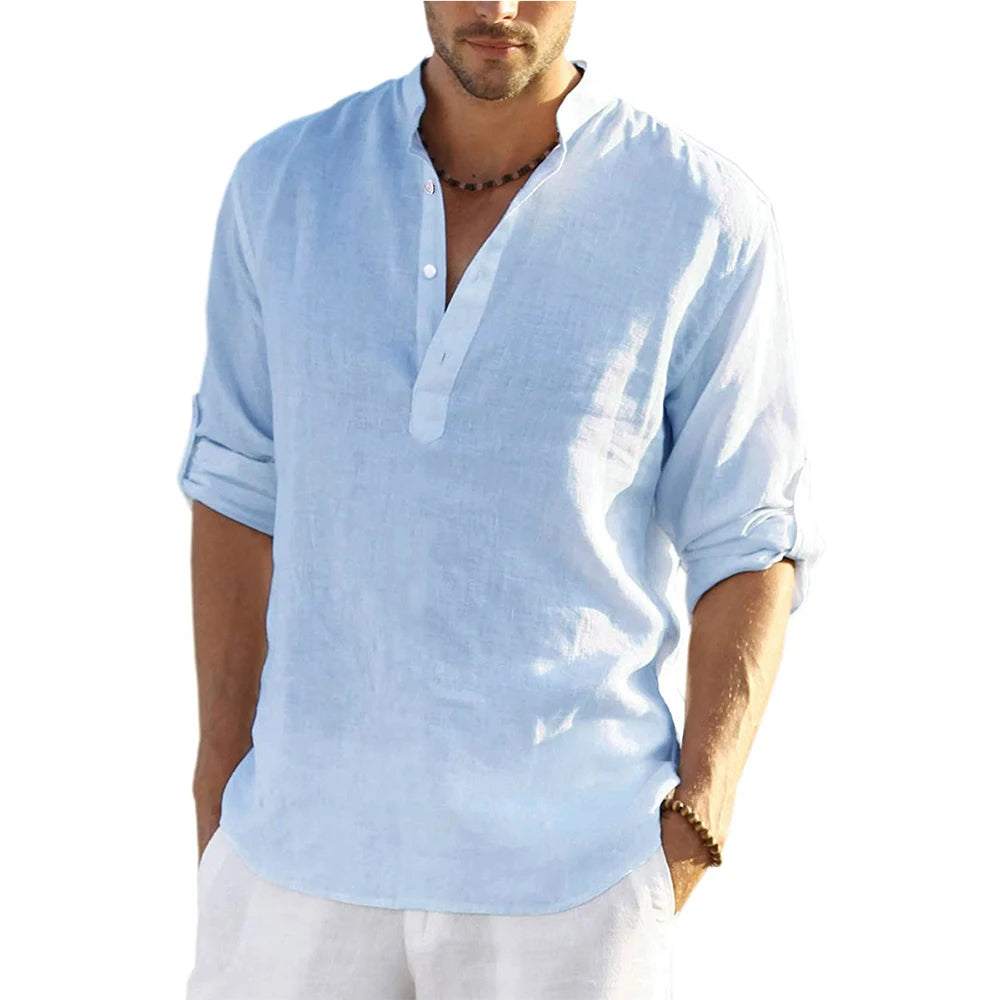 King Billion Mens Casual Cotton Linen Shirt Long Sleeve