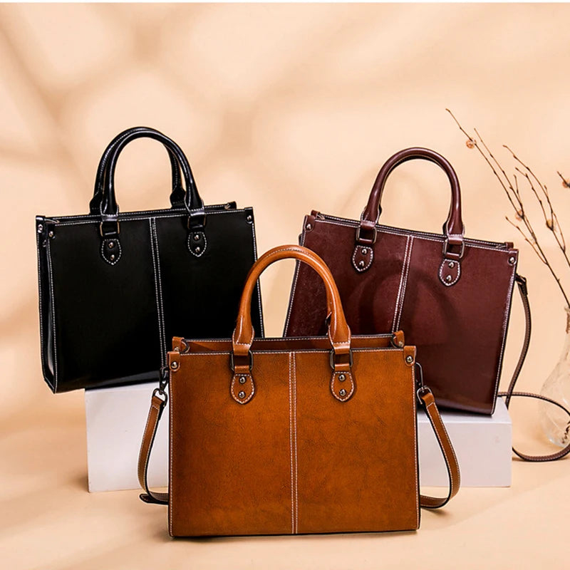HAOSHUAICN Women Crossbody Leather Tote Bag Genuine Cowhide