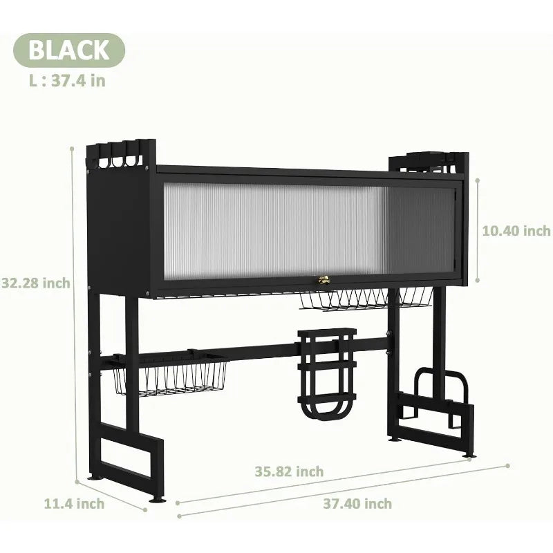 Bukfen OverTheSink 2-Tier UltraDurable StainlessSteel Dish Drying Rack With Cover