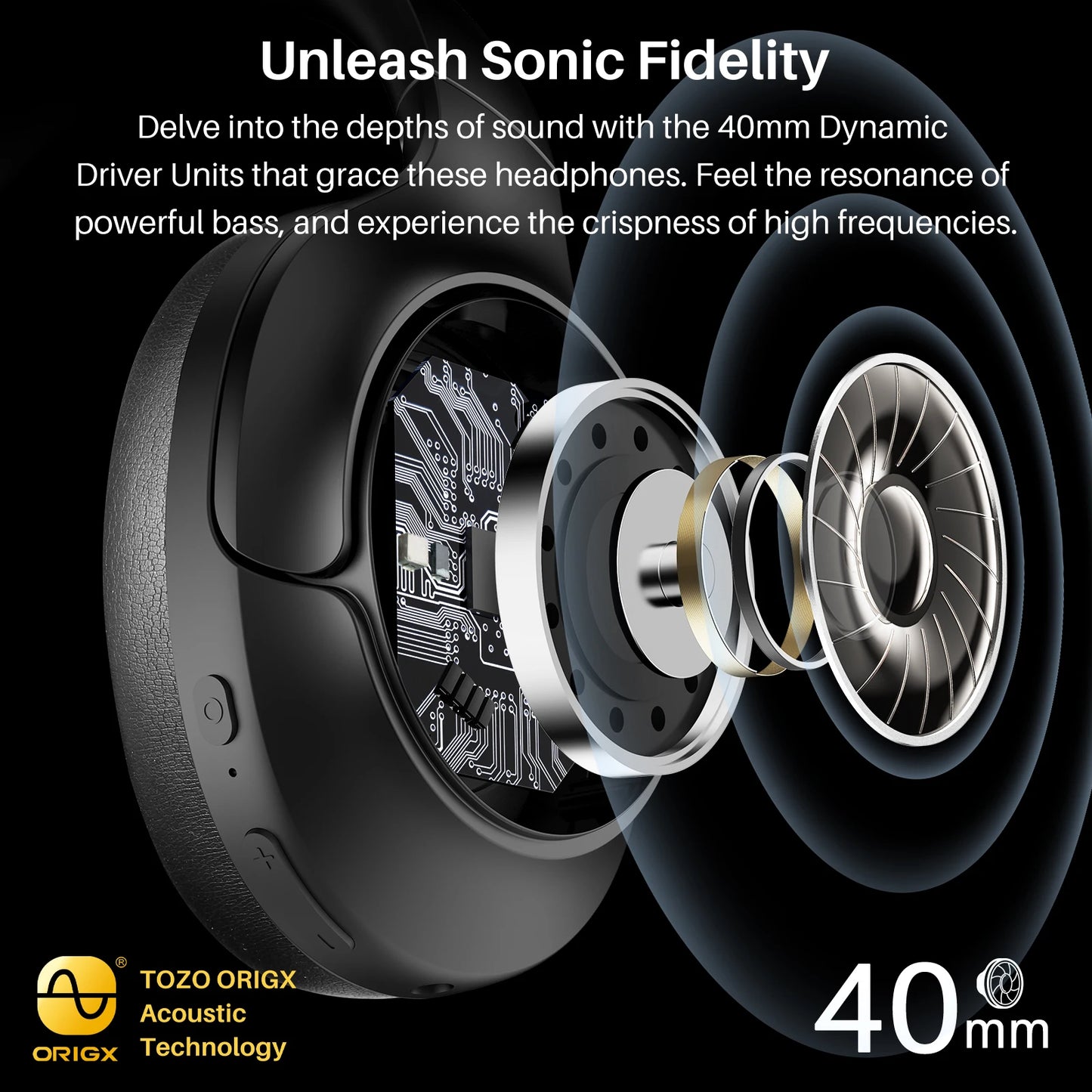 TOZO Refurbished Hi-Res Over-Ear Headphones With Mic ANC