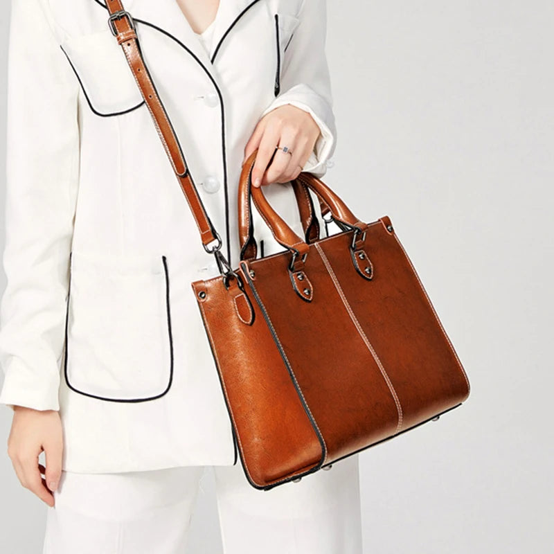 HAOSHUAICN Women Crossbody Leather Tote Bag Genuine Cowhide