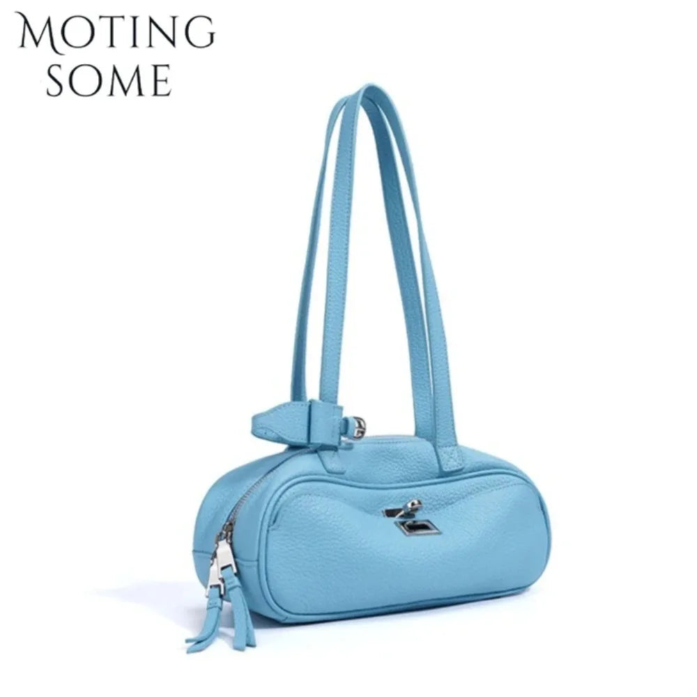 Motingsome First Layer Cowhide Handbag Women Satchel Purse