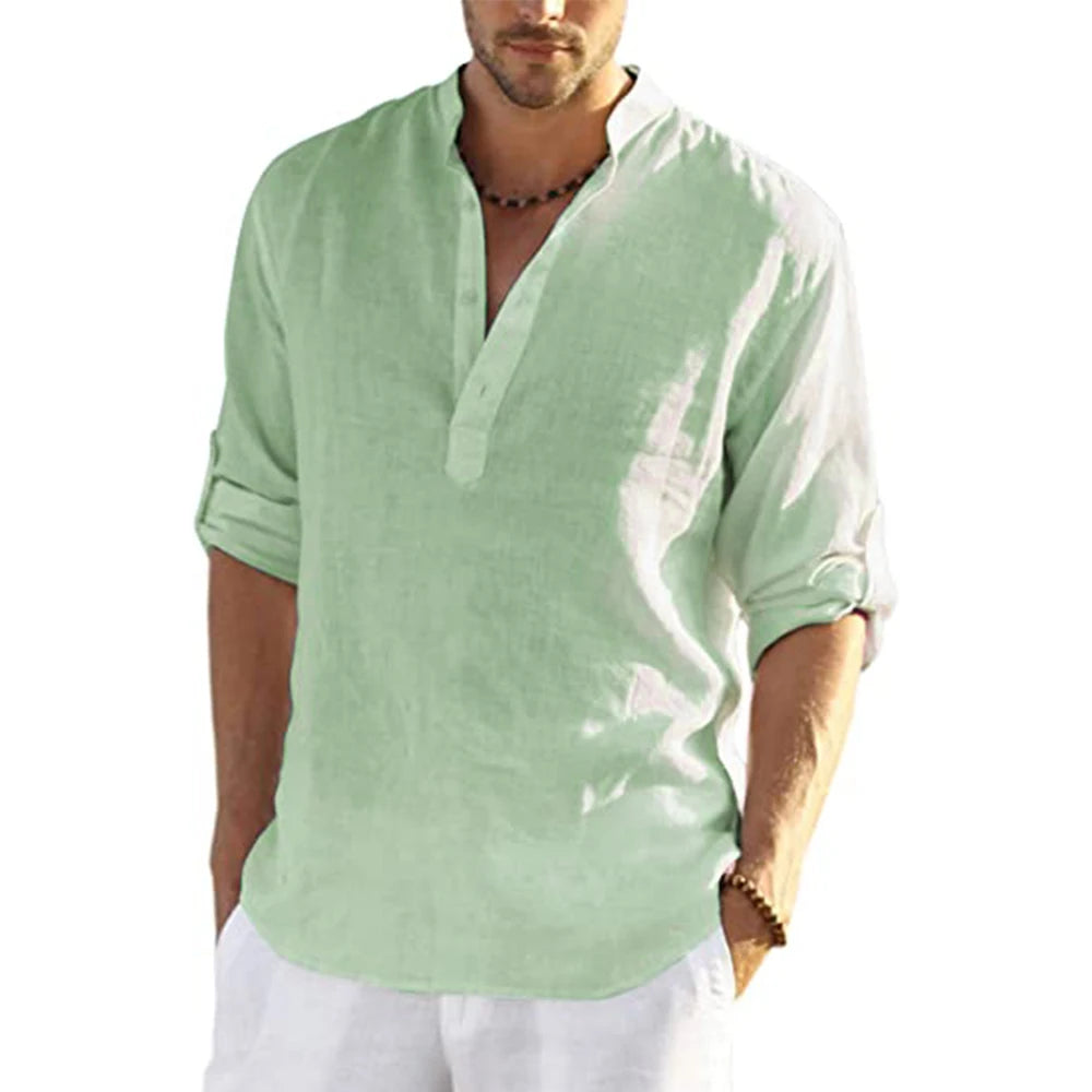 King Billion Mens Casual Cotton Linen Shirt Long Sleeve