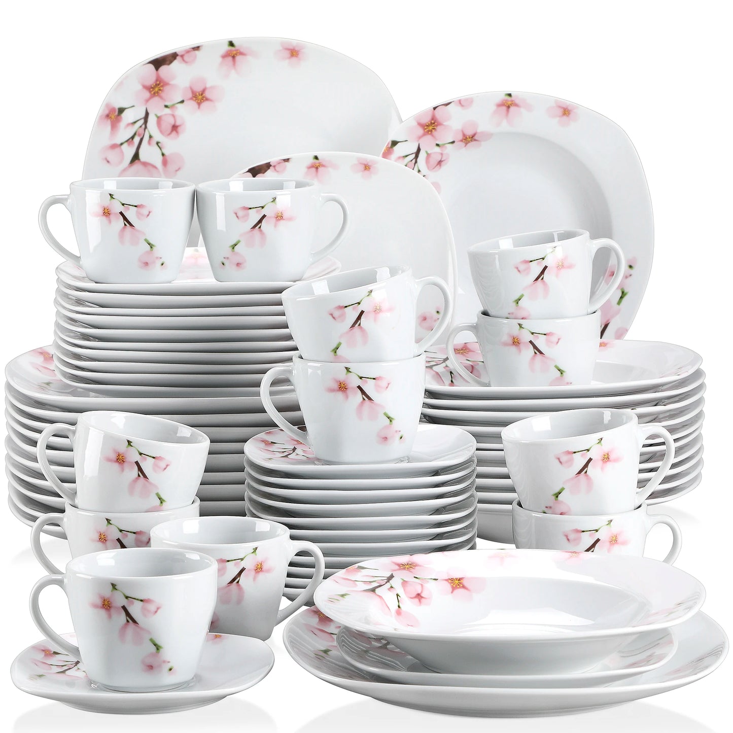 MALACASA Annie Porcelain Dinnerware Set Plates Cups Saucers