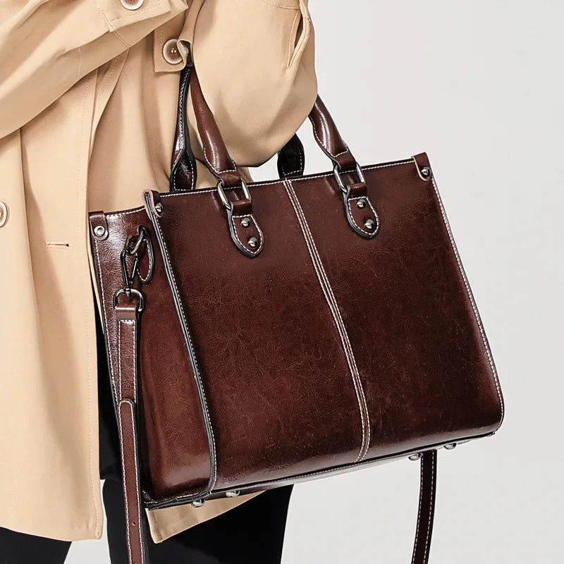 HAOSHUAICN Women Crossbody Leather Tote Bag Genuine Cowhide