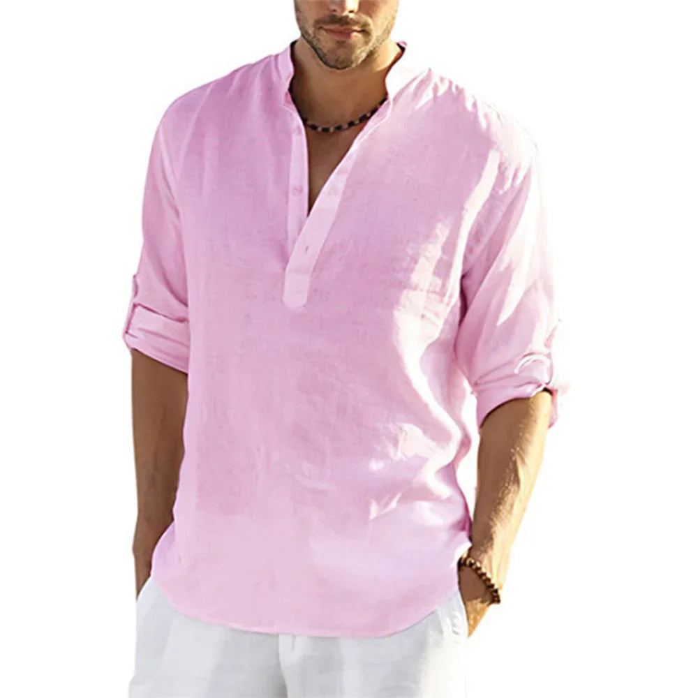 King Billion Mens Casual Cotton Linen Shirt Long Sleeve