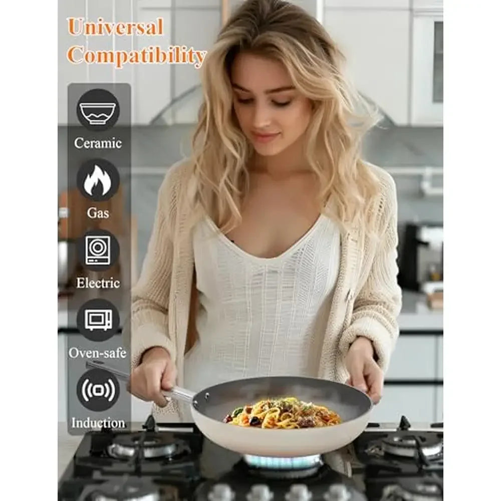 XMSJ Nonstick Ceramic Induction Cookware Set With Lids PFOA Free