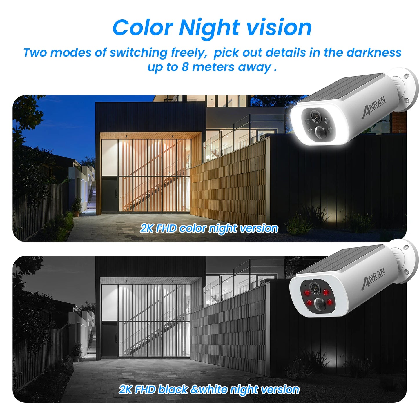 ANRAN Solar Security Camera Outdoor Wireless 2.4G WiFi 2K