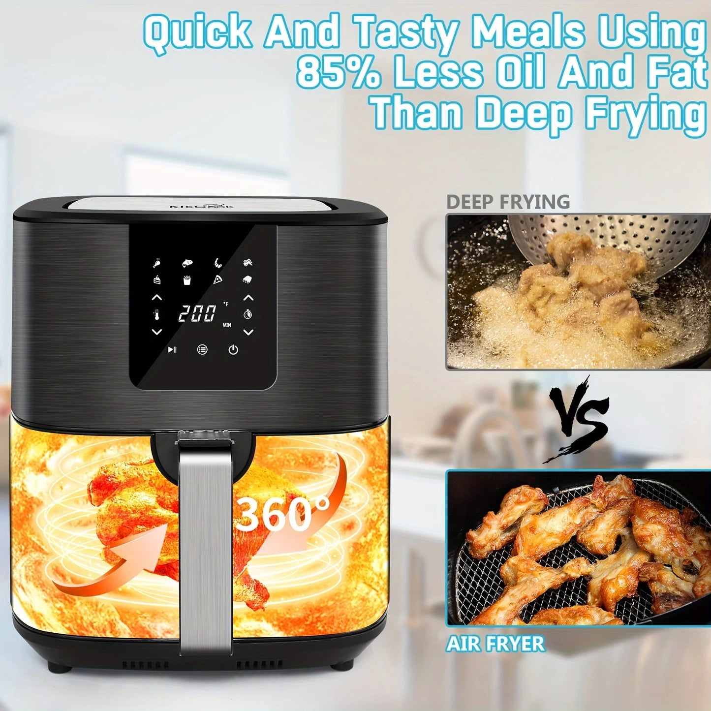 KitCook Air Fryer 1500W Digital Touch Screen 8 Presets