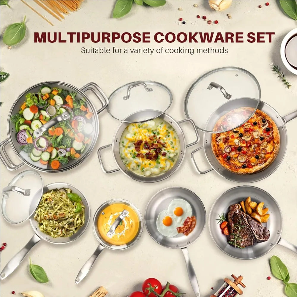 Stainless Steel Induction Cookware Set Heavy Bottom Pots And Pans
